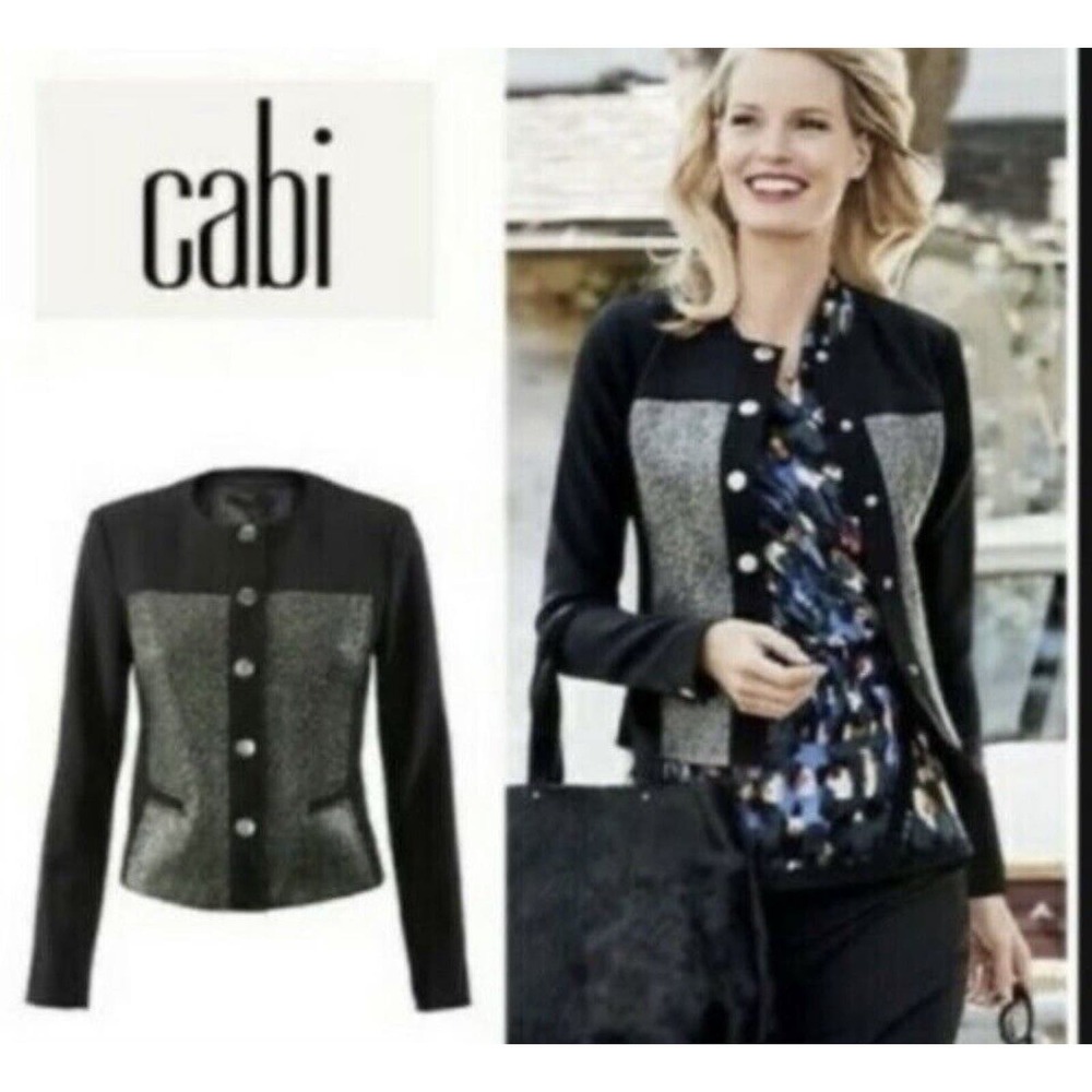 CAbi Mixed Media Blazer Jacket •Women M• Black Textured 3036 Coat